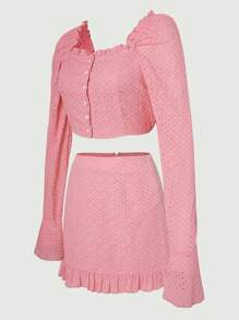 SHEIN Unity Frill Trim Crop Blouse & Ruffle Hem Skirt