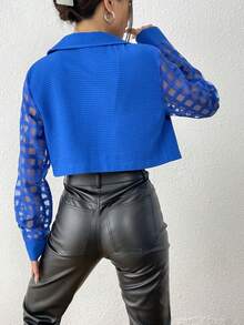 SHEIN Essnce 網紗拼接翻蓋口袋短夾克 - 寶藍色 - 查看 2