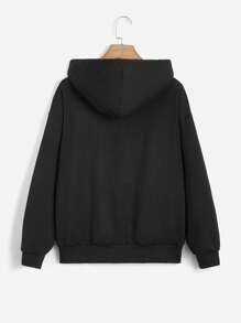 ROMWE Grunge Punk Plus Size Sweatshirt With Cross & Rhinestone Design And Drawstring Closure - Black - View 2