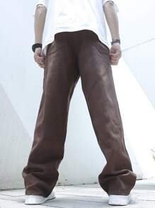 Manfinity Men Lightning Print Straight Leg Jeans - Coffee Brown - View 2