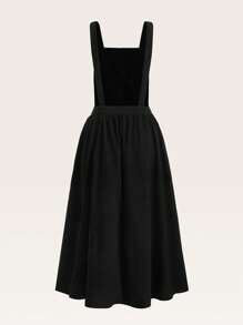 Fairycore 花卉刺繡背帶裙 - 黑色 - 查看 2