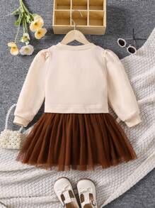 SHEIN Young Girl Floral Patched Bow Front Sweatshirt Dress - Multicolor - View 2