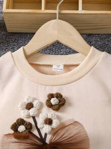 SHEIN Young Girl Floral Patched Bow Front Sweatshirt Dress - Multicolor - View 4