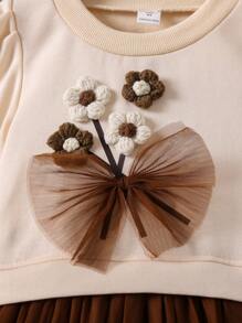 SHEIN Young Girl Floral Patched Bow Front Sweatshirt Dress - Multicolor - View 6