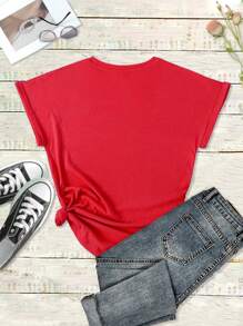 SHEIN LUNE 標語圖案T恤 - 紅色 - 查看 2