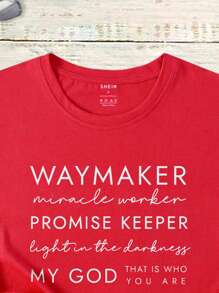 SHEIN LUNE 標語圖案T恤 - 紅色 - 查看 3