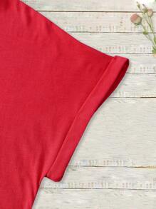 SHEIN LUNE 標語圖案T恤 - 紅色 - 查看 4