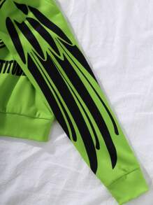 SHEIN Tween Girl Letter Graphic Contrast Collar Sweatshirt - Green - View 3