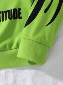 SHEIN Tween Girl Letter Graphic Contrast Collar Sweatshirt - Green - View 4