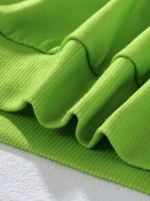 SHEIN Tween Girl Letter Graphic Contrast Collar Sweatshirt - Green - View 6