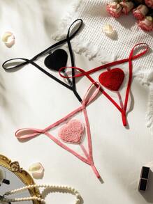 3 件套心形图案性感网眼丁字裤 - 彩色 - 查看 1