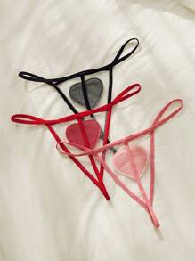 3 件套心形图案性感网眼丁字裤 - 彩色 - 查看 2