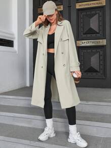 SHEIN Essnce Double Breasted Belted Trench Coat - Beige - View 5