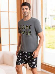 男士字母圖案睡衣套裝