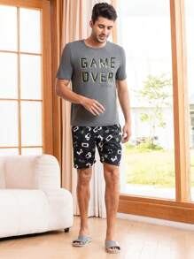 男士字母圖案睡衣套裝