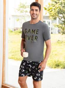 男士字母圖案睡衣套裝