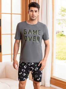 男士字母圖案睡衣套裝