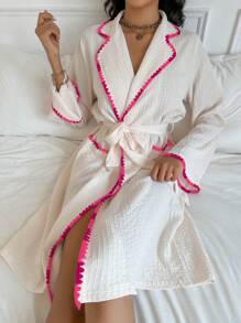 Contrast Binding Belted Lounge Robe