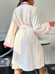 Contrast Binding Belted Lounge Robe