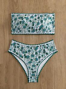 Swim Mod Conjunto bikini bandeau con diseño floral para playa en verano
