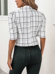 SHEIN Privé Hoa văn kẻ sọc Ống tay áo Đôi ngực Áo vest - Đen và trắng - Xem 2