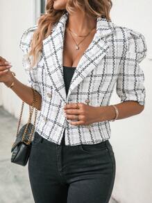 SHEIN Privé Hoa văn kẻ sọc Ống tay áo Đôi ngực Áo vest - Đen và trắng - Xem 3