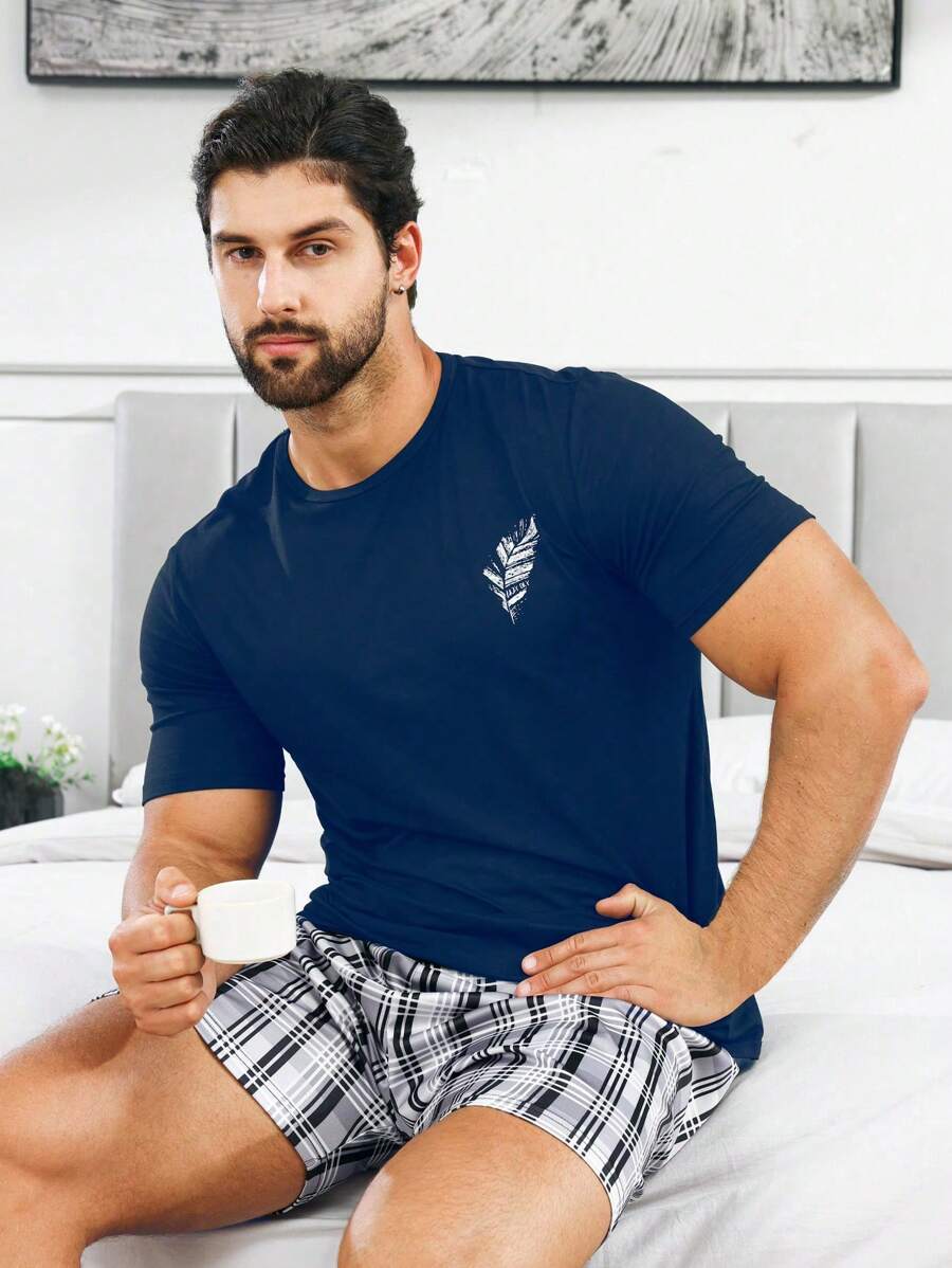 Men Plaid Print PJ Set - Multicolor - View 1