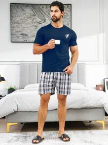 Men Plaid Print PJ Set - Multicolor - View 3