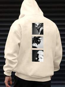 Manfinity Hypemode Men Slogan & Figure Graphic Kangaroo Pocket Drawstring Hoodie - Khaki - View 1