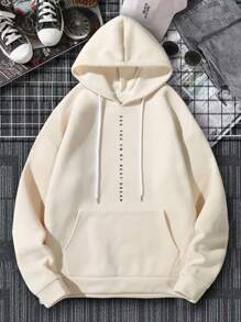 Manfinity Hypemode Men Slogan & Figure Graphic Kangaroo Pocket Drawstring Hoodie - Khaki - View 2