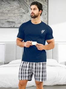 Men Plaid Print PJ Set - Multicolor - View 5