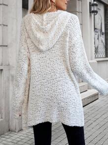SHEIN LUNE Drop Shoulder Drawstring Hooded Cardigan - Beige - View 2