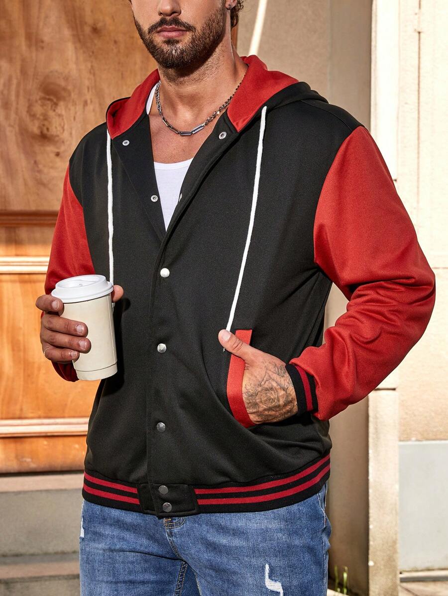 Manfinity Homme 男款寬鬆版彩色拼接帶束帶連帽外套 - 彩色 - 查看 1