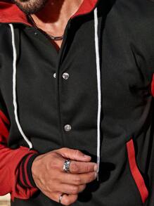 Manfinity Homme 男款寬鬆版彩色拼接帶束帶連帽外套 - 彩色 - 查看 4