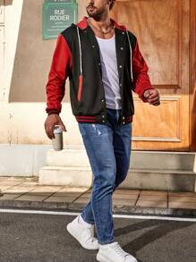 Manfinity Homme 男款寬鬆版彩色拼接帶束帶連帽外套 - 彩色 - 查看 6