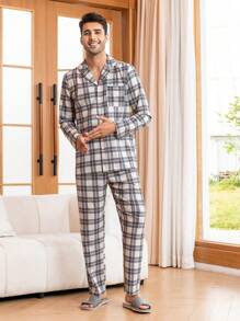 Hombres Conjunto de pijama con estampado de cuadros - Multicolor - Ver 1