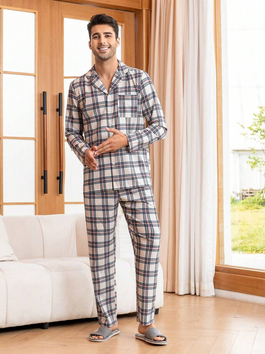 Hombres Conjunto de pijama con estampado de cuadros - Multicolor - Ver 1