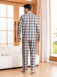 Hombres Conjunto de pijama con estampado de cuadros - Multicolor - Ver 2