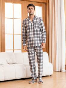 Hombres Conjunto de pijama con estampado de cuadros - Multicolor - Ver 3