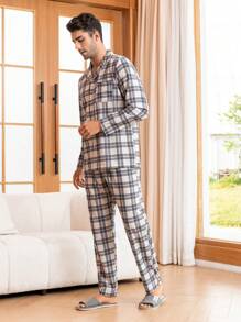 Hombres Conjunto de pijama con estampado de cuadros - Multicolor - Ver 4