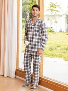 Hombres Conjunto de pijama con estampado de cuadros - Multicolor - Ver 5