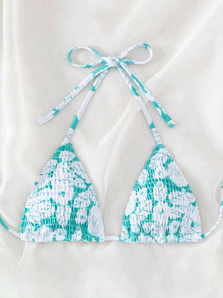 Swim Mod Top bikini triángulo con estampado floral Smocked halter - verde menta - Añade 8