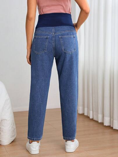 SHEIN Maternity Wide Waistband Adjustable Waist Straight Leg Jeans