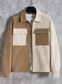 Manfinity VCAY Loose Fit Men's Color Block Flap Pocket Jacket (Without T-Shirt)
