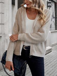 SHEIN LUNE Áo khoác cardigan trùm đầu thả vai - Màu be - Xem 3