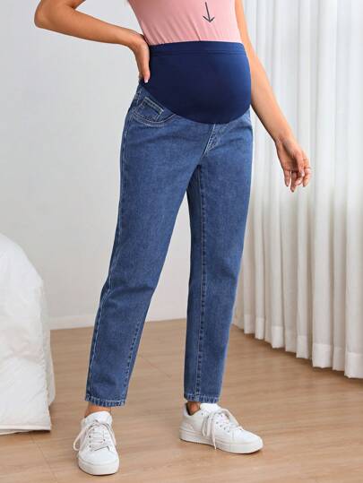 SHEIN Maternity Wide Waistband Adjustable Waist Straight Leg Jeans