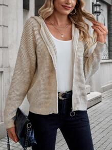 SHEIN LUNE Áo khoác cardigan trùm đầu thả vai - Màu be - Xem 5