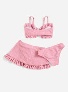 Ensemble de bikini avec jupe de plage, avec volants et nœud devant pour jeune fille, été plage