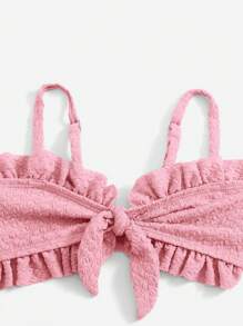 Ensemble de bikini avec jupe de plage, avec volants et nœud devant pour jeune fille, été plage