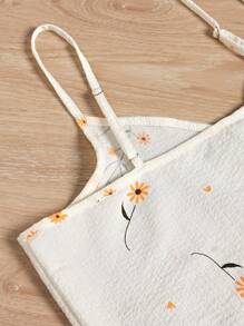 Floral Print Cami Top & Shorts & Pants PJ Set / Pajama Set - Beige - View 3